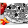 Pixxprint Leckere Pizza mit Oliven und Hirtenkäse Schwarz/weiß, MDF-Holzbild im Bretterlook Format: 80x60cm, Wanddekoration