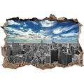 Pixxprint 3D_WD_5051_62x42 New York unter bewölktem Himmel Wanddurchbruch 3D Wandtattoo, Vinyl, schwarz / weiß, 62 x 42 x 0,02 cm