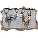 Pixxprint 3D_WD_5098_62x42 Tiere in Savanne, Rehe, Afrika Wanddurchbruch 3D Wandtattoo, Vinyl, schwarz / weiß, 62 x 42 x 0,02 cm