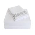 Superior Super Weiches Licht Gewicht knitterfrei-Bettlaken-Set mit floraler Spitze Stickerei Kissenbezügen in Geschenk-Box, 100% gebürstete Mikrofaser, weiß/grau, Full, 4-TLG.