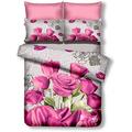 DecoKing Premium 01233 Bettwäsche 155x220 cm mit 1 Kissenbezug 80x80 amarant 3D Microfaser Bettbezug Bettwäschegarnitur Rosa Rose Blumen Blumenmuster rosa pink stahl grau anthrazit steel grey Helen