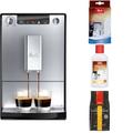 Melitta Starter Pack: E 950-103 Kaffeevollautomat Caffeo Solo mit Vorbrühfunktion, silber/schwarz + Entkalker + Milchreiniger + Professional Café Crème