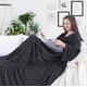 DecoKing 97038 TV-Decke 170x200 cm graphit Microfaser Kuscheldecke mit Ärmeln und Taschen Mikrofaserdecke Fleecedecke weich sanft Füßtasche Tagesdecke charcoal anthrazit dimgray Lazy