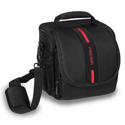 PEDEA DSLR-Kameratasche *Essex* Fototasche für Spiegelreflexkameras mit wasserdichtem Regenschutz, Tragegurt und Zubehörfächern, Gr. M schwarz/rot