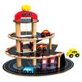 Bino Parkhaus aus Holz, Spielzeug für Kinder ab 3 Jahre (Autospielzeug mit 3 Etagen, Aufzug und 4 Autos, Motorikspielzeug mit Tankstelle, aus robustem & massivem Holz), Mehrfarbig