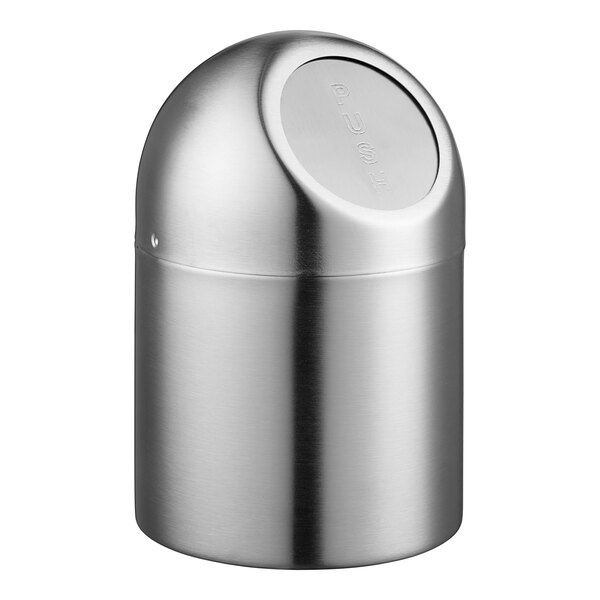 Clipper Mill by G.E.T. SSTB-6 4 3/4" x 7 1/2" Stainless Steel Round Tabletop Trash Can with Flap Lid