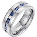 BESTTOHAVE Mens Titanium Ring With Blue Sapphire CZ Classic Wedding Engagement Band Ring Z+2