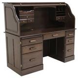 60"W Solid Oak Rolltop Computer Desk in Espresso Finish IN STOCK! - Made in USA