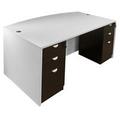 White & Woodgrain Bow Front Conference Desk w/6 Drawers