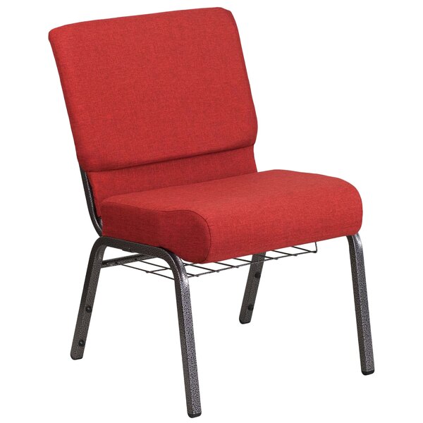 "Flash Furniture FD-CH0221-4-SV-RED-BAS-GG Hercules Series Red 21"" Church Chair with Book Rack and Silver Vein Frame"