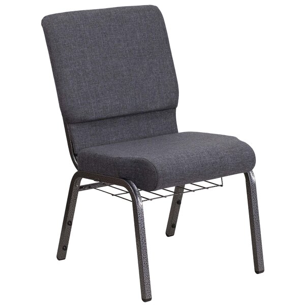 Flash Furniture FD-CH02185-SV-DKGY-BAS-GG Hercules Series Dark Gray 18 1/2" Church Chair with Book Rack and Silver Vein Frame