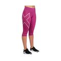 2XU Women's Mid-Rise 3/4 Compression Tights, Magenta/Silver, Small