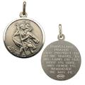 Antique Finish Sterling Silver Round 20mm St Christopher Medal Pendant With God Protect Us Travellers Prayer and 18" Curb Chain In Gift Box