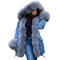 Aox Women Winter Faux Fur Hood Warm Thicken Coat Lady Casual Plus Size Parka Jacket Outdoor Overcoat (8, Denim 2035)