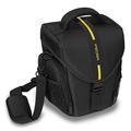 PEDEA DSLR-Kameratasche *Essex* Fototasche für Spiegelreflexkameras mit wasserdichtem Regenschutz, Tragegurt und Zubehörfächern, Gr. L schwarz/gelb