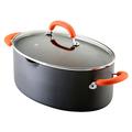 Rachael Ray Hard-Anodized Nonstick Oval Pasta Pot/Stockpot with Lid and Pour Spout, 8-Quart, Gray with Orange Handles