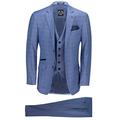 Xposed New Mens 3 Piece Tailored Fit Blue Prince of Wales Check Smart Formal Vintage Retro Suit [Sky Blue,Chest UK 42 EU 52,Trouser 36"]