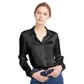 LilySilk Women's Silk Black Shirt Womens Long Sleeve Ladies Top Silk Blouse 100% Pure 22 Momme Silk Black Size M