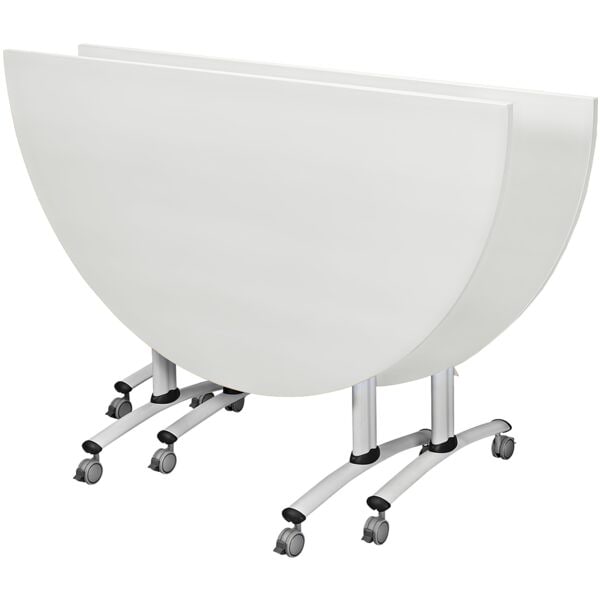 SODEMATUB Mobiler Klapptisch 160x80 cm Halbkreis T-Fuß weiß grau, 160x72x80 cm