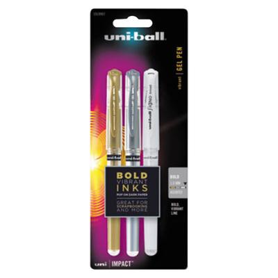 Uni-Ball 1919997 Impact Assorted Metallic Ink with Assorted Barrel Color 1mm Roller Ball Gel Stick Pen - 3/Set