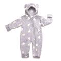 Hoppediz Baby Overall aus Fleece, extra lange Beine - perfekt für die Babytrage, Umschlagbündchen an Händen und Füßen - grau-creme 68-74