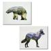 Off-White and Blue Mountain Wolf and Arctic Polar Bear Double Exposure Adult Set; 2 - 14 x 11 Unframed Posters
