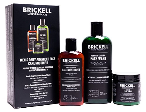Brickell Men's Daily Advanced Face Care Routine II, Activated Charcoal Facial Cleanser, Face Scrub, Face Moisturizer Lotion, Natural and Organic, Scented