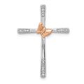 925 Sterling Silver Polished Hidden bail Rhodium 14ct Rose Gold Butterfly Angel Wings Diamond Religious Faith Cross Pendant Necklace Measures 28x19mm Wide Jewelry Gifts for Women