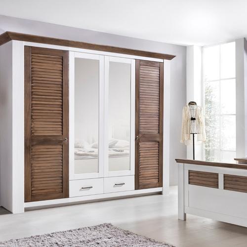 Kleiderschrank weiß 235 cm 4-türig Pinie braun Laguna