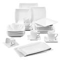 MALACASA Plates and Bowls Set, 32-Piece Square Porcelain Dinner Sets for 6 People White Dinnerware Sets with 6-Piece Dinner Plate/Soup Plate/Side Plate/Cup and Saucer/Serving Plate, Series Blance