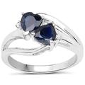 The Sapphire Ring Collection: Sterling Sapphire Twin Heart & Diamond Engagement Ring (size K)
