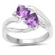 The Amethyst Ring Collection: Sterling Silver Amethyst Twin Heart & Diamond Engagement Ring (size T)