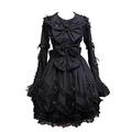 Cemavin Womens Black Turndown Collar Bows Cotton Gothic Lolita Dress