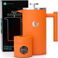 Coffee Gator Cafetiere - 1 Litre French Press Coffee Maker - Double-Wall Insulated Stainless Steel Brewer - Hotter for Longer – Orange