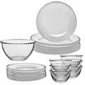 6 Person Luxury Glass Bella Perle Crockery Plate & Bowl Set with Salad Bowl