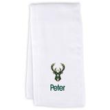 "Infant White Milwaukee Bucks Personalized Burp Cloth"