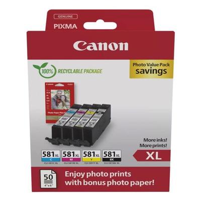 Canon Value Pack: Tintenpatronen-Set »CLI-581 BK/C/M/Y« inkl. 50 Blatt Fotopapier 10x1 schwarz Image