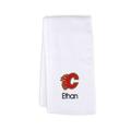 Infant White Calgary Flames Personalized Burp Cloth
