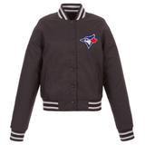 Women's JH Design Charcoal Toronto Blue Jays Embroidered Logo Poly-Twill Full Snap Jacket