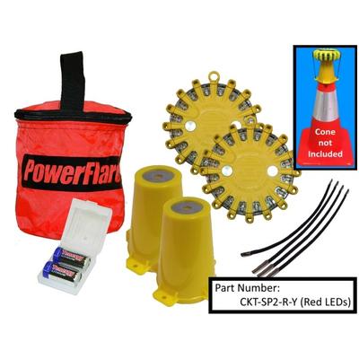 Powerflare 2-Position Cone Adapter Kit with 2-Pack Soft Pack of Magnetic PowerFlare Lights Red/Blue LEDs Yellow Shell CKT-SP2M-RB-Y