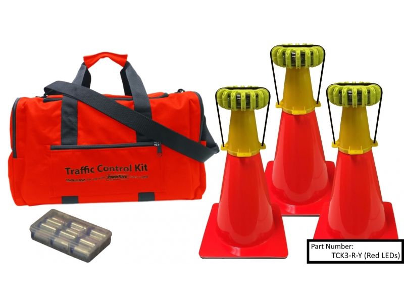 Powerflare 3-Position PowerFlare Traffic Control Kit Magnetic Red/Amber LEDs Olive Drab Green Shell TCK3M-RA-OD