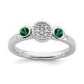 Stackable Expressions 925 Sterling Silver Bezel Polished Prong set Db Round Cr. Emerald and Dia. Ring Size P 1/2 Jewelry Gifts for Women