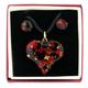 GlassOfVenice Murano Glass Venetian Reflections Heart Necklace and Earrings Set - Black Red
