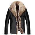 WS668 Mens Winter Leather Warm Coats Luxurious Fur Collar Faux Fur Lining Long Jacket Windproof Parka (UK XX-Large (Asia Tag 4XL), Black)