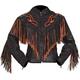 Classyak Women's Western Fringed Genuine Leather Moto Jacket Cow Black Medium