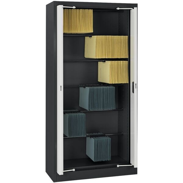 Stahlschrank mit Einschwenktüren schwarz, mauser, 95x195x42 cm