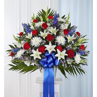 1-800-Flowers Flower Delivery Heartfelt Sympathies Red White & Blue Standing Basket Heartfelt Sympathies Standing Basket - Red, White & Blue