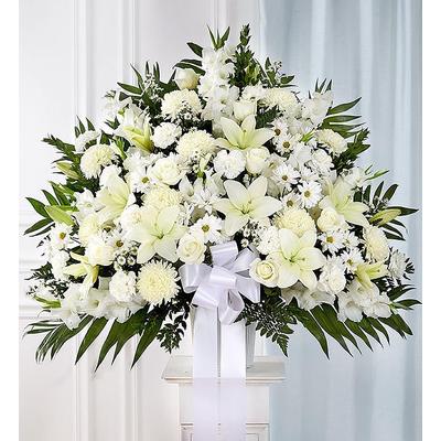 1-800-Flowers Flower Delivery Heartfelt Sympathies White Funeral Standing Basket Large