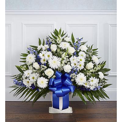 1-800-Flowers Everyday Gift Delivery Heartfelt Tribute Blue & White Floor Basket Arrangement Medium