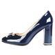 Verocara Women's Chunky Heel Ornament Decoration Genuine Leather Evening Dress Court Shoes Pumps Navy H Genuine Patent Leather 6.5UK